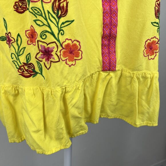 The Pioneer Woman Blouse Women Extra Large Yellow Pink Floral Embroider Boho Top - Picture 10 of 13